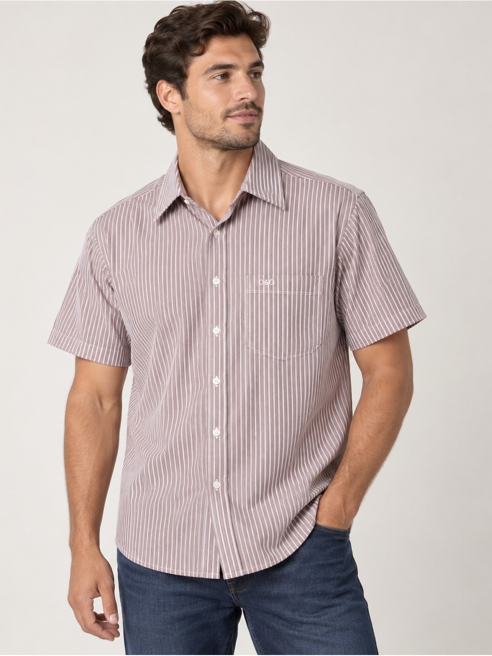 D&G Dolce & Gabbana Men’s Striped Short Sleeve Button Up Shirt 15.5/39